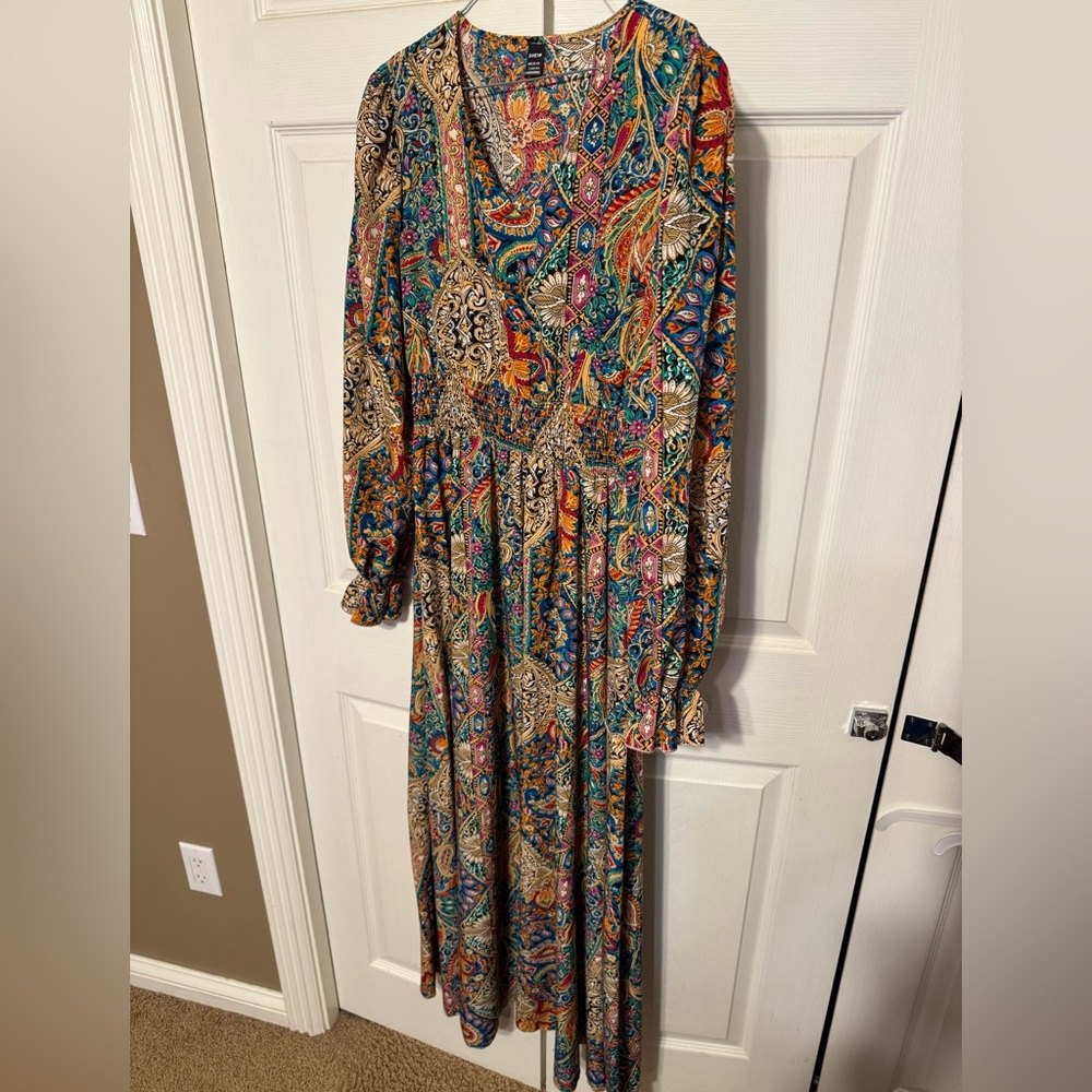 SHEIN Colorful Paisley Long Sleeve Dress